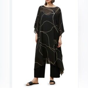 Lafayette 148 New York Maeve Black Cream Kaftan Cover Up sz Small Sheer Silk